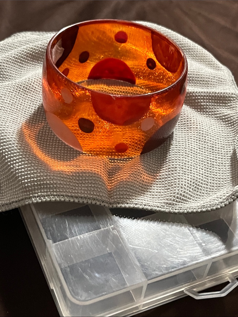 Bold Orange Polka Dot Resin Bangle Bracelet